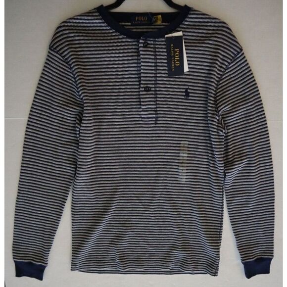 Polo Ralph Lauren Men Sz S Blue Multi Striped L/S Waffle-Knit Crew Neck Shirt - Picture 5 of 6